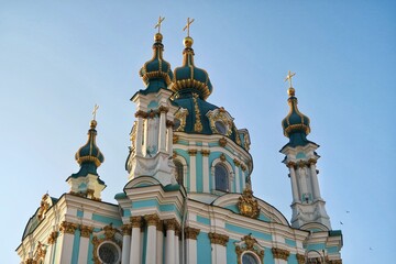 Fototapeta na wymiar Saint Andrew's church/cathedral Kiev/Kyiv Ukraine. Close up, low angle view. 