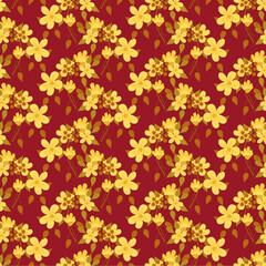 Hand-drawn seamless pattern with floral print. Abstract garden flowers on  red background. Vector pattern for printing on fabric, gift wrapping, covers, wallpapers.