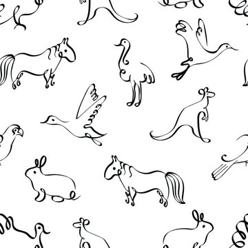Animals abstract vector seamless pattern on white background. Concept for print, wallpaper, cards 