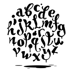 Hand lettering graffiti font with drips. Vector alphabet