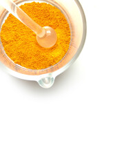 glass of handling pharmacy on white background