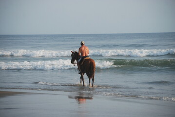 man riding horse on the beach