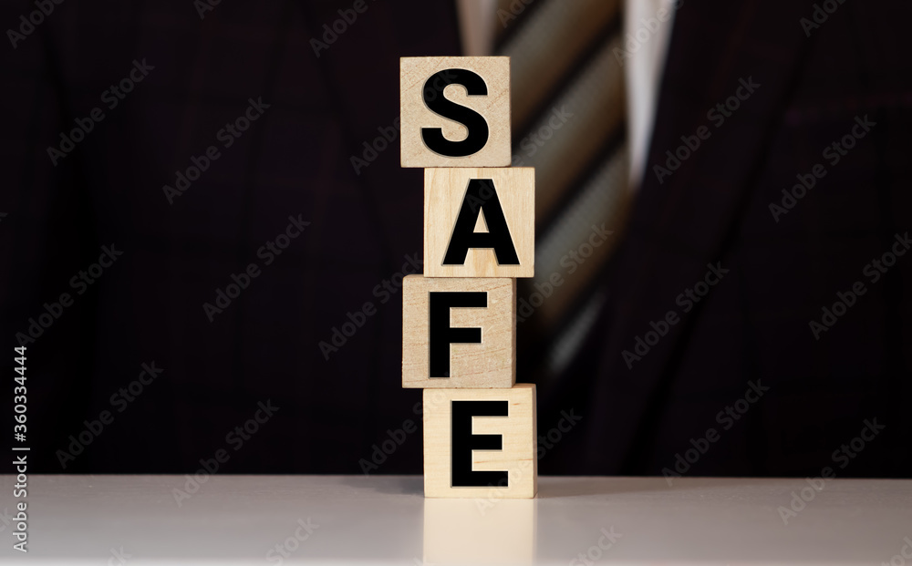 Poster safe word made with building blocks isolated on white