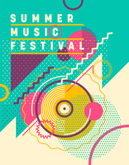 Summer music festival poster design with abstract composition made of various geometric shapes. Vector illustration.