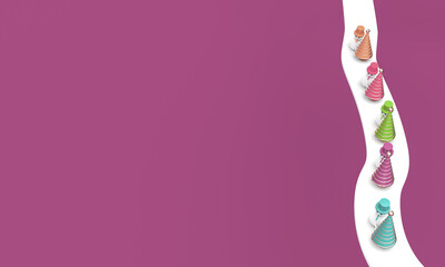 Merry Christmas postcard . Snowman whit Christmas tree . 3D rendering . 3D illustration