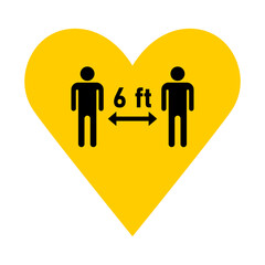 Social Distancing Keep a Safe Distance of 6 ft or 6 Feet Icon in a Heart. Vector Image.