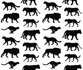 Obraz premium Vector seamless pattern of black hand drawn doodle sketch wild cats silhouette isolated on white background