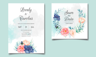 Fototapeta na wymiar Luxury wedding invitation card template set with beautiful watercolor floral