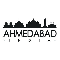 Fototapeta premium Ahmedabad India Skyline Silhouette Design City Vector Art Famous Buildings 