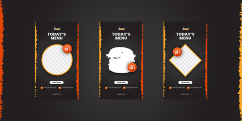 Dark minimalist social media story banner templates for food menu sale