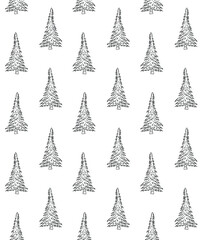 Vector seamless pattern of hand drawn doodle sketch spruce tree isolated on white background