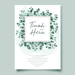 Eucalyptus watercolor wedding invitation card template