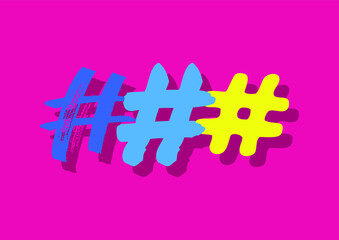 Hashtags with a shadow on a pink background