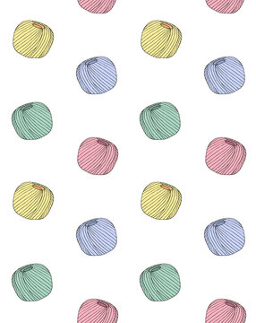 Vector seamless pattern of different colored hand drawn doodle sketch knitting threads isolated on white background