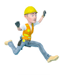 builder cartoon is jumping