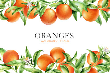 Orange tree branches frame template. Isolated layout for package design. Place for text.