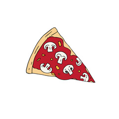 Vector hand drawn doodle sketch colored mushroom pizza slice isolated on white background