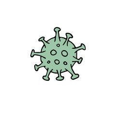 Vector hand drawn doodle sketch mint green coronavirus covid 19 cell isolated on white background