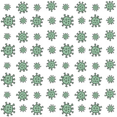 Vector seamless pattern of green colored hand drawn doodle sketch coronavirus covid 19 cell isolated on white background