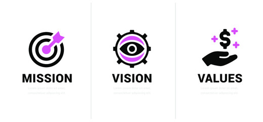 Mission. Vision. Values. Web page template. Modern flat design concept. Vector Illustration. EPS 10.