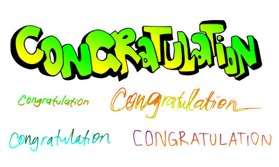 Congratulations hand-drawn words for greeting cards