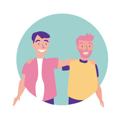 happy friendship day celebration with men couple pastel flat style