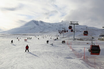 Popular ski resort in Turkey. Erciyes Mountain. A view from the winter season.