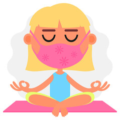 Blond girl wearing mask meditating