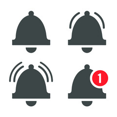 Message bell icon. Doorbell icons for apps like youtube, alert ringing or subscriber alarm symbol, channel messaging reminders bells. Vector illustration. EPS 10.