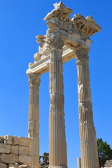 Pergamon, Acropolis-Turkey. The ruins of the temple of Traian temple. It was built during the Roman Emperor Traian period (98-161 AD).