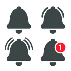 Message bell icon. Doorbell icons for apps like youtube, alert ringing or subscriber alarm symbol, channel messaging reminders bells. Vector illustration. EPS 10.