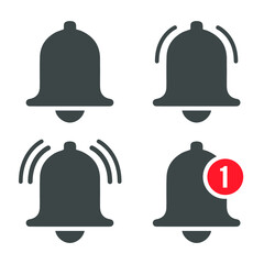 Message bell icon. Doorbell icons for apps like youtube, alert ringing or subscriber alarm symbol, channel messaging reminders bells. Vector illustration. EPS 10.
