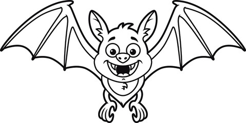 Vector Cartoon Cute Bat Line Art
