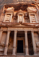 Naklejka premium Ancient tombs carved in stone in Petra, Jordan