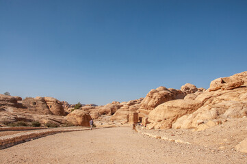 Fototapeta na wymiar Ancient tombs carved in stone in Petra, Jordan
