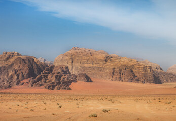 Fototapeta na wymiar Scenic desert landscape in Wadi Rum, Jordan