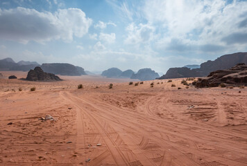 Fototapeta na wymiar Desert landscape in Wadi Rum, Jordan