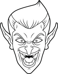 Vector Cartoon Laughing Vampire Head Line Art