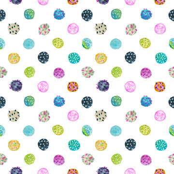 Ice-cream dot seamless pattern. Isolated on white. Hand drawn watercolor illustration.