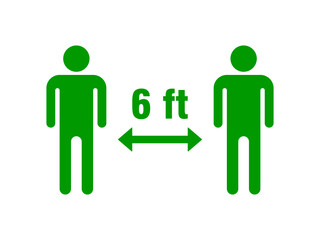 Social Distancing Keep Your Distance 6 ft or 6 Feet Icon. Vector Image.