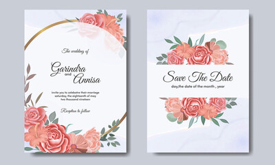  Elegant wedding invitation card with beautiful floral and leaves template Premium Vector