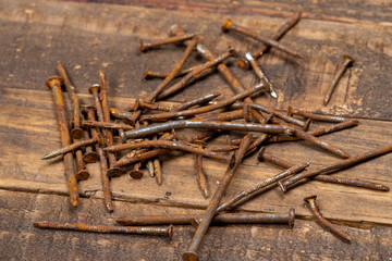 rusty nail on old wooden slats