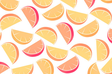 Citric fruit, lemon, lime, orange, grapefruit, pomelo, mandarine pattern. Beautiful juicy citrus slice. For packaging, labels, logo, showcase, banner. Vector illustration icon pattern. Exotic.