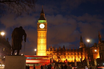 Winston Churchill statue Big Ben and Palace of Westminster in London