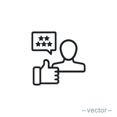 customer review icon, quality rating, feedback, five stars line symbol on white background - editable stroke vector illustration eps10