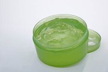 View of a box of aloe vera gel on white background.