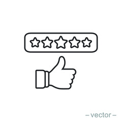 customer review icon, quality rating, feedback, five stars line symbol on white background - editable stroke vector illustration eps10