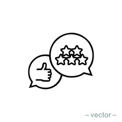 customer review icon, quality rating, feedback, five stars line symbol on white background - editable stroke vector illustration eps10