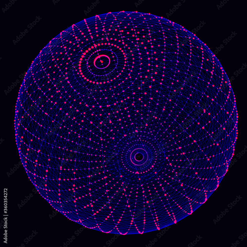 Poster Global network connection. Globe with dots and lines. Scattered points and lines composed of spheres.