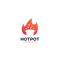 Hot cooking pot spicy cuisine restaurant food logo icon symbol with flame fire illustration